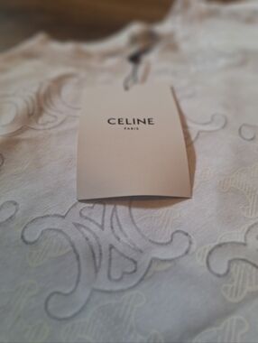 NWT Celine White Short-Sleeve Logo-Pattern Tee